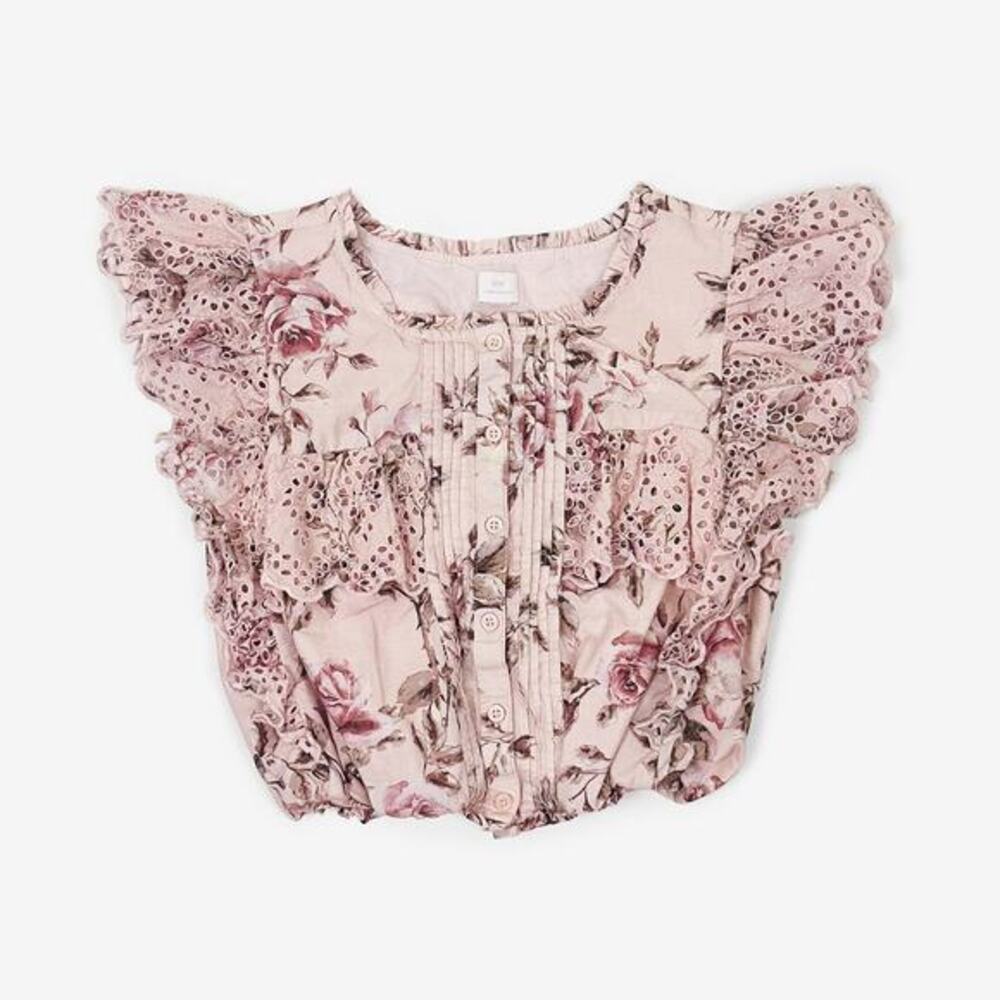 Gap x LoveShackFancy Floral Ruffle Button-Front Top‎ Size XXL Girls Pink Boho